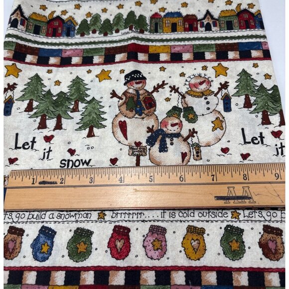 Let It Snow Holiday Cotton Fabric Scrap 11" x 42" Snowmen & Mittens Festive Desi - Picture 3 of 10